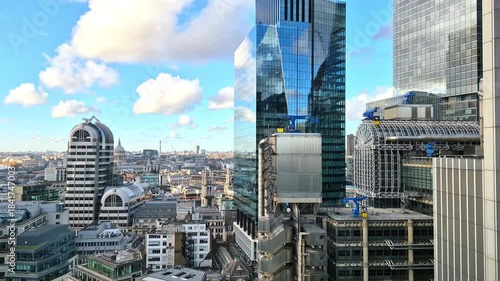 London  at sunset, Panoramic view include St. Pauls Cathedral, city of London skyscrapers and west part of the capital 