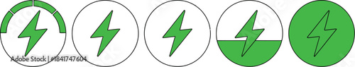 Set of progress indicators showing energy level with lightning bolt icons in circular frames