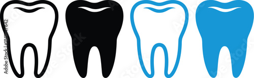 Tooth icon set, dental symbol for health and hygiene, simple graphic representation