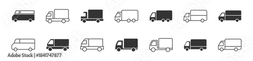 Delivery truck icon set. Contains such icons as Logistics Services, Delivery Incidents, Loading and Unloading. Editable stroke. Cargo van icon. Line and glyph delivery truck. Shipping lorry