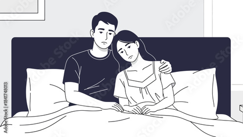 Flat vector illustration of a couple sitting quietly together in emotional support, ideal for mental health themes, relationship content, and peaceful lifestyle visuals