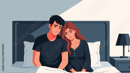 Flat vector illustration of a couple sitting quietly together in emotional support, ideal for mental health themes, relationship content, and peaceful lifestyle visuals