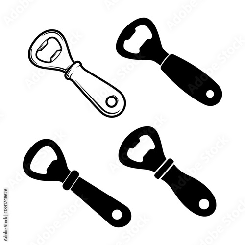 bottle opener , bar tool for opening beer and soda bottles silhouette