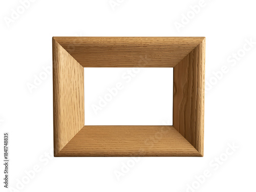 A 3d perspective view of an empty square wooden frame against a dark background