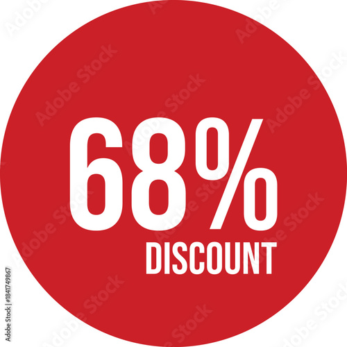 68% discount icon vector red circle with white text