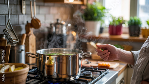 savoring the aroma wafting from the pot