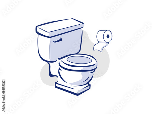silhouette restroom toilet vector outline  design illustration with toilet paper roll