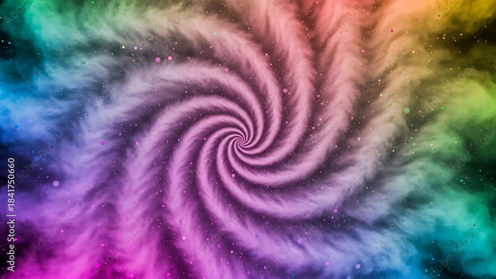 Obraz premium Vibrant rainbow swirl with sparkling particles in space