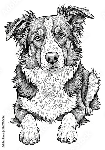Surreal Dog Coloring Sheet Organic Patterns  Hand drawn Animal illustration with flowing organic swirls. Abstract decorative line art design on white background.
