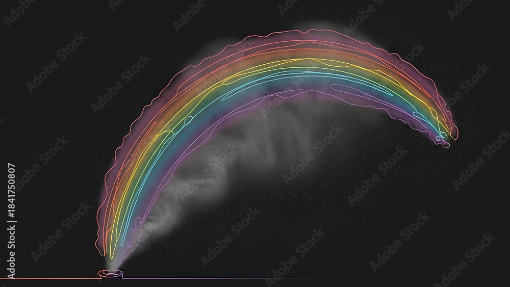 Obraz premium Vibrant rainbow emerging from misty nozzle in dark space