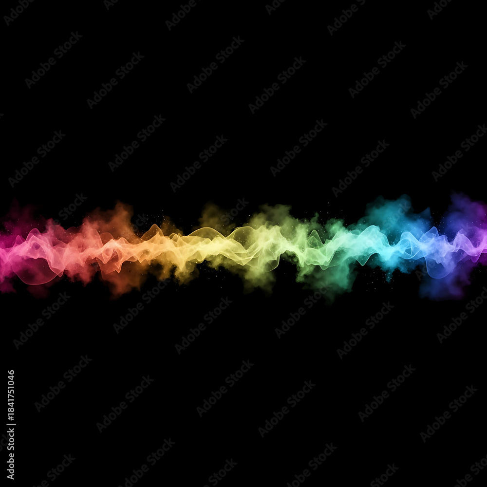 Obraz premium Vibrant rainbow smoke wave on black background