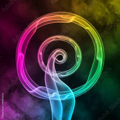 Vibrant rainbow spiral glowing brightly in dark space