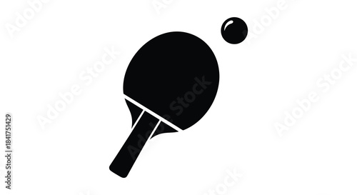 A simple depiction of a ping pong paddle and ball showcasing a striking black silhouette