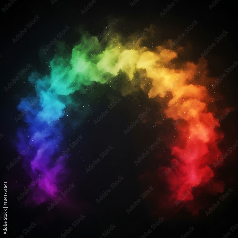 Obraz premium Vibrant rainbow smoke swirling in darkness