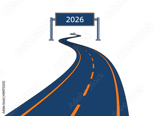 A stylized road leads towards the year 2026, symbolizing progress and the future. The clean, graphic design offers a modern and optimistic visual.