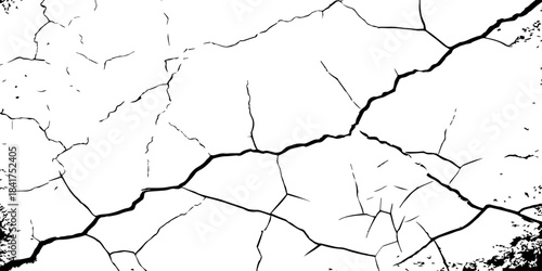 High-contrast cracked texture on a white background, featuring distressed lines and natural fracture patterns. Perfect for backgrounds, overlays, grunge design, and abstract artistic projects.