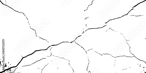 High-contrast cracked texture on a white background, featuring distressed lines and natural fracture patterns. Perfect for backgrounds, overlays, grunge design, and abstract artistic projects.