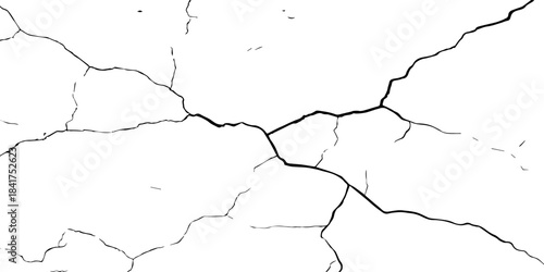 High-contrast cracked texture on a white background, featuring distressed lines and natural fracture patterns. Perfect for backgrounds, overlays, grunge design, and abstract artistic projects.