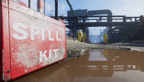 Emergency response with hazmat team at industrial site and spill kit