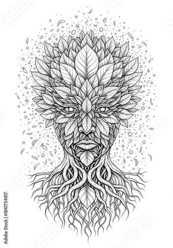 Surreal Botanical Coloring Sheet Organic Patterns Nature Hand drawn [Subject] illustration with flowing organic swirls. Abstract decorative line art design on white background