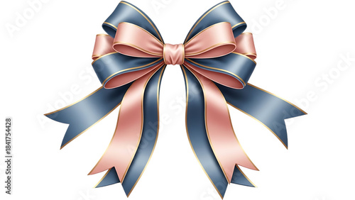 Elegant Rose Gold and Dusty Blue Ribbon Bow with Gold Trim