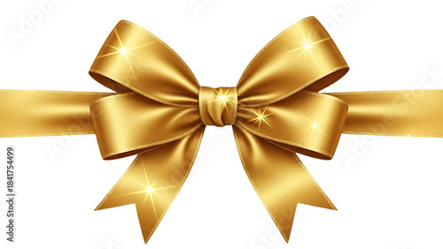 Shiny Golden Satin Ribbon Bow Isolated on White Background