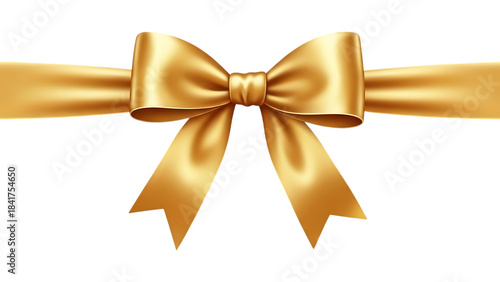 Shiny Golden Satin Gift Ribbon Bow Isolated on White Background