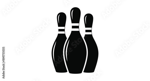 A simple depiction of three bowling pins standing upright showcasing a stark black silhouette
