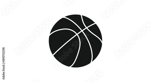 A stark black and white depiction of a classic basketball showcasing its textured surface as a silhouette