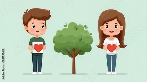 Cute valentine gift surprise romantic cartoon lovers flat design heartwarming love colorful environment