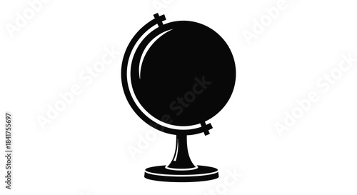 A striking black and white image of a classic world globe in a bold silhouette