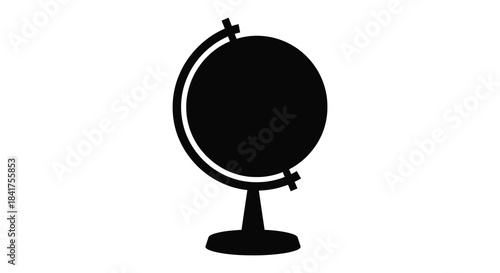 A striking black globe illustration resting on a stand a simple and elegant silhouette