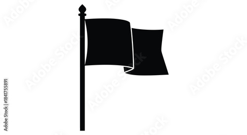A simple black flag waving gently on a pole a striking visual silhouette