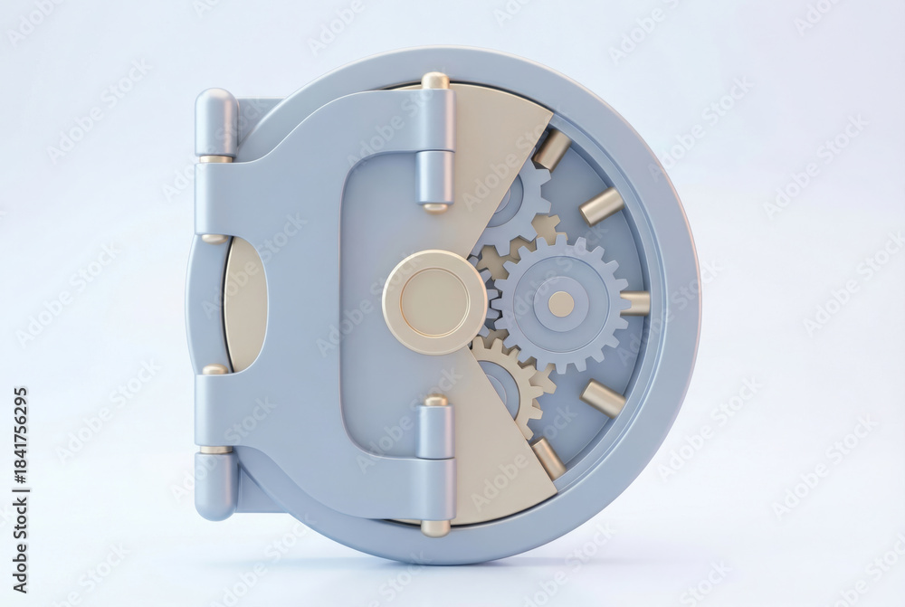 Fototapeta premium Open safe door with gear mechanism