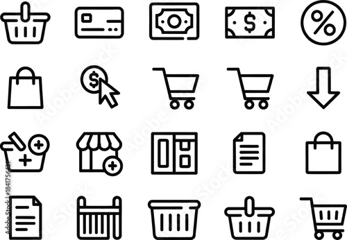 Shopping and E-Commerce Line Icons Set – Retail, Online Store, Payment, Cart, Delivery, Discount, Purchase and Marketing Symbols