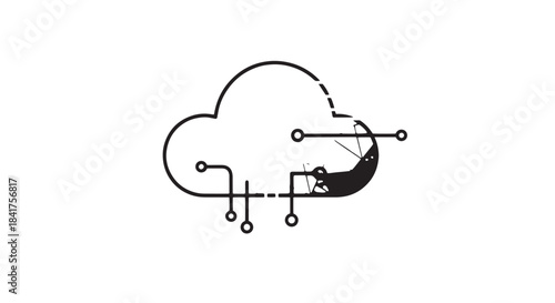 Abstract cloud technology icon with circuitry and data connections representing cloud computing and digital networks.