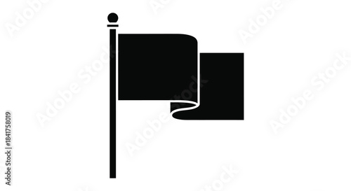 A simple black flag waving gently on a flagpole depicted in a stark silhouette