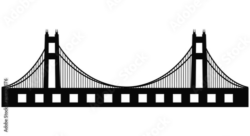 A striking black and white illustration of a suspension bridge design a captivating silhouette