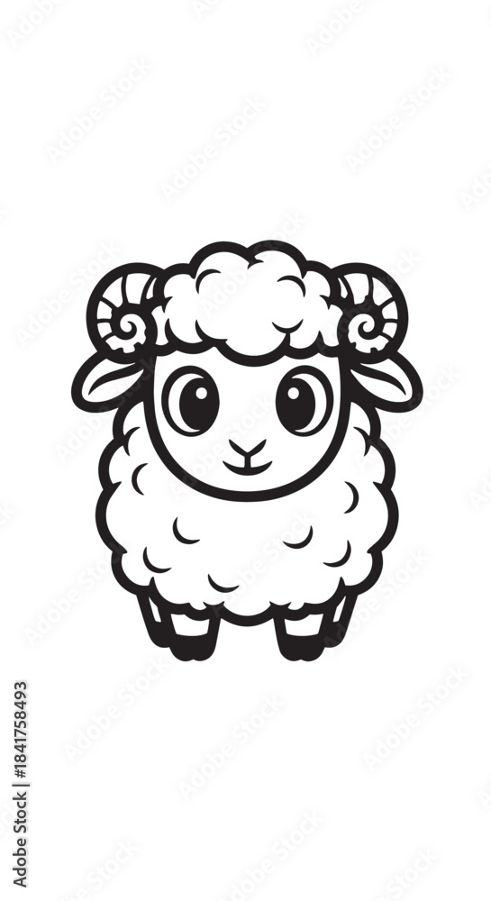 Naklejka premium Cute cartoon sheep character with fluffy wool, friendly big eyes, and playful charm.