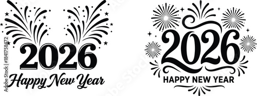 high quality silhouettes of stylized vector 2026 Happy New Year logo