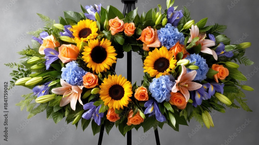 Fototapeta premium Various fruits and vegetables are creatively arranged around two loaves of bread and an open book, creating a vibrant centerpiece