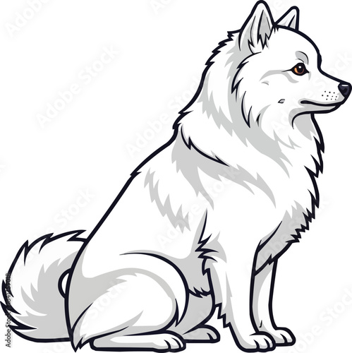 Japanese Spitz dog sitting side profile view vector illustration