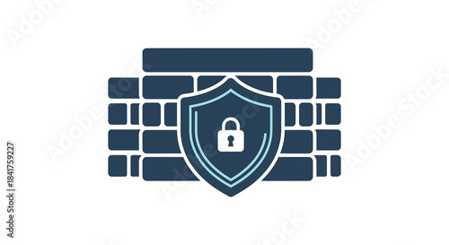 A fortified wall with a shield and lock representing digital security and protection silhouette