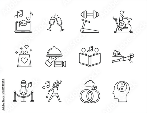 Collection of various line icons on