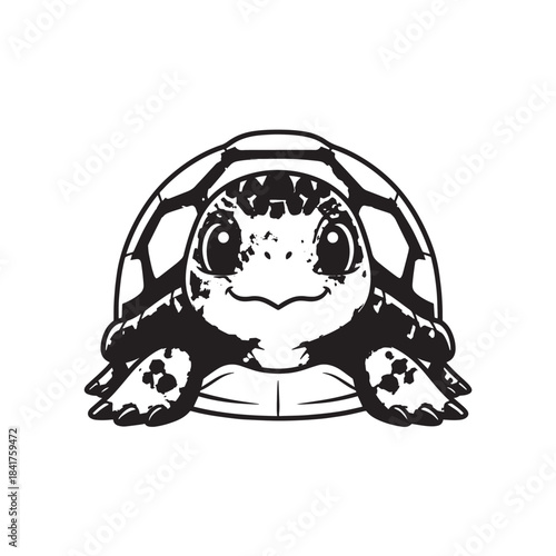 Cute cartoon turtle peeking out from its shell with a curious expression.