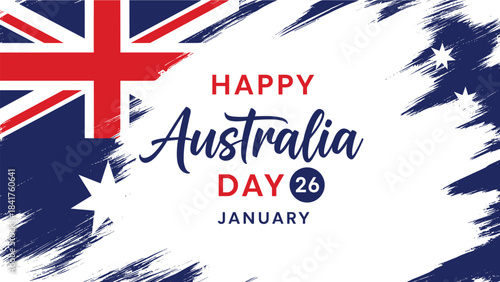 Happy Australia Day 26 January Vector Illustration, Grunge Brushstroke Australian Flag and UK Union Jack Banner Design, Patriotic Holiday Template for National Celebration