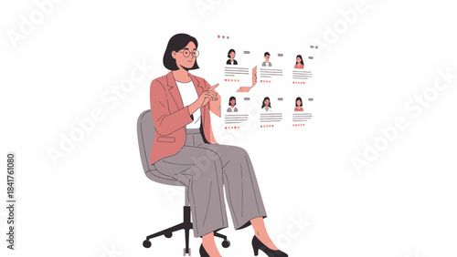 Woman reviewing resumes of potential candidates for a job hiring position