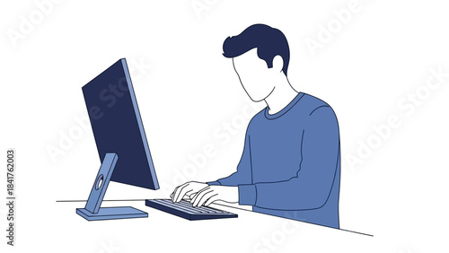 A man working on his computer in a minimalist, modern style vector illustration