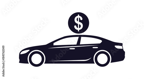 A sleek car with a dollar sign above it depicting finance and automotive industries silhouette