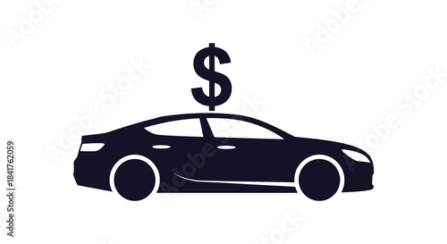 A sleek car design is shown with a dollar sign above it a financial concept silhouette
